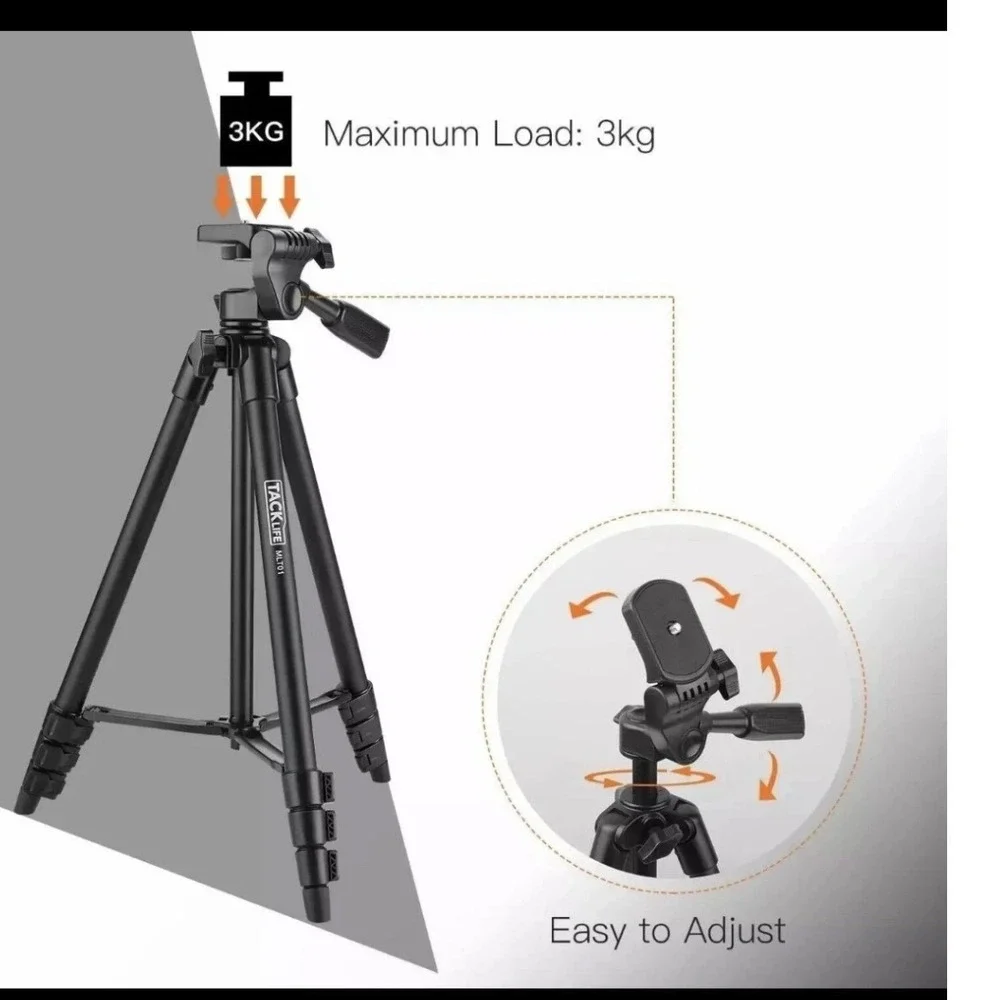 TACKLIFE MLT01 Lightweight Aluminum Camera Phone Tripod with Carry Bag Black